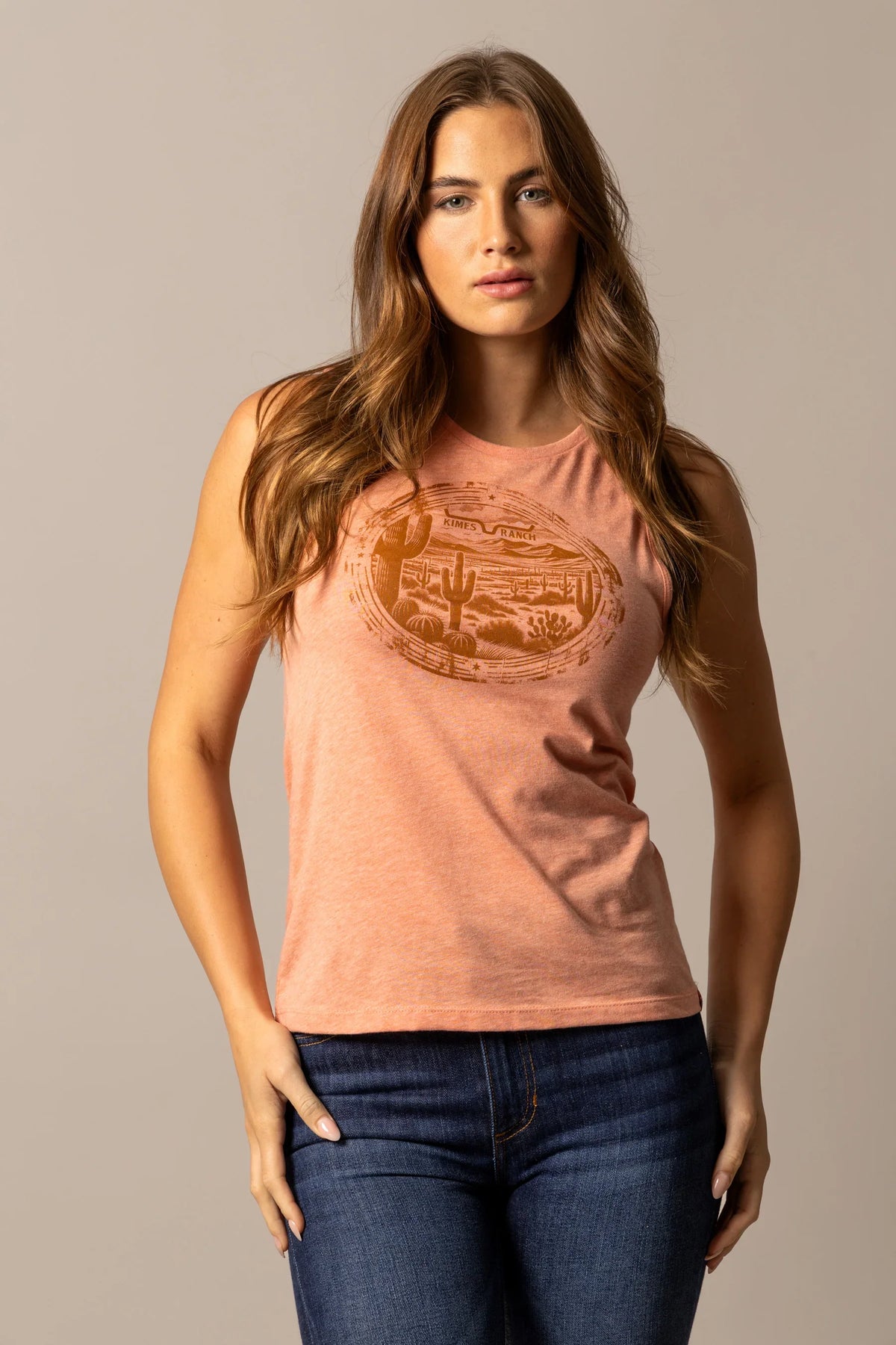 Kimes Ranch Cactus Prairie shirt in Dusty Rose with a cactus prairie graphic and Kimes Ranch logo