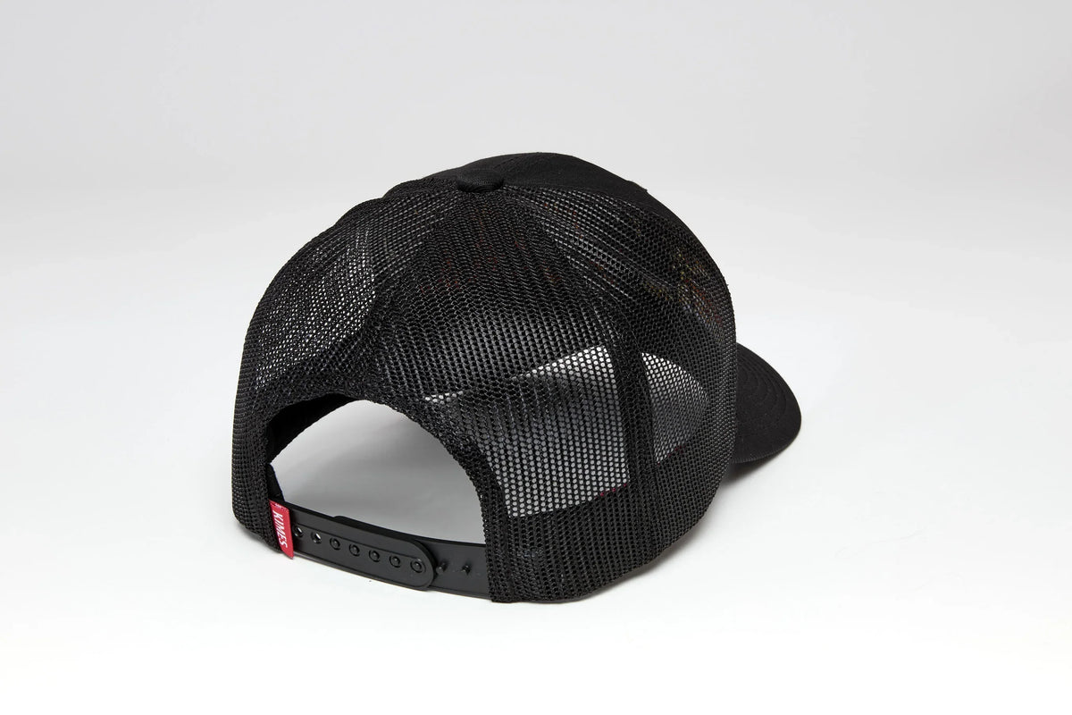Kimes Ranch Camden hat in Black, back view, with mesh back and adjustable strap