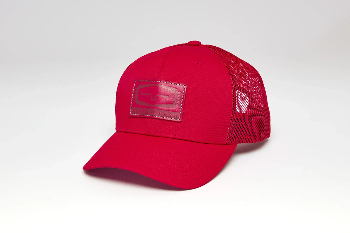 Kimes Ranch Camden hat in Red with a front logo patch and mesh back