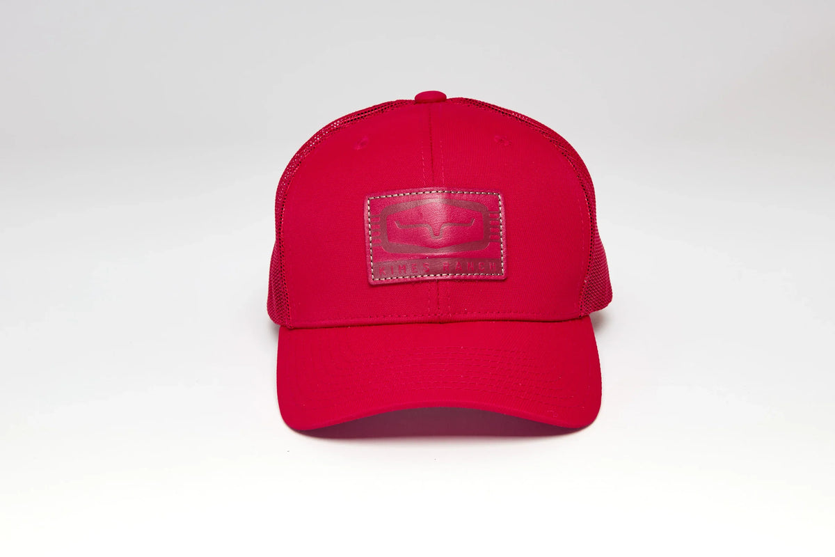 Kimes Ranch Camden hat in Red with a front logo patch and mesh back