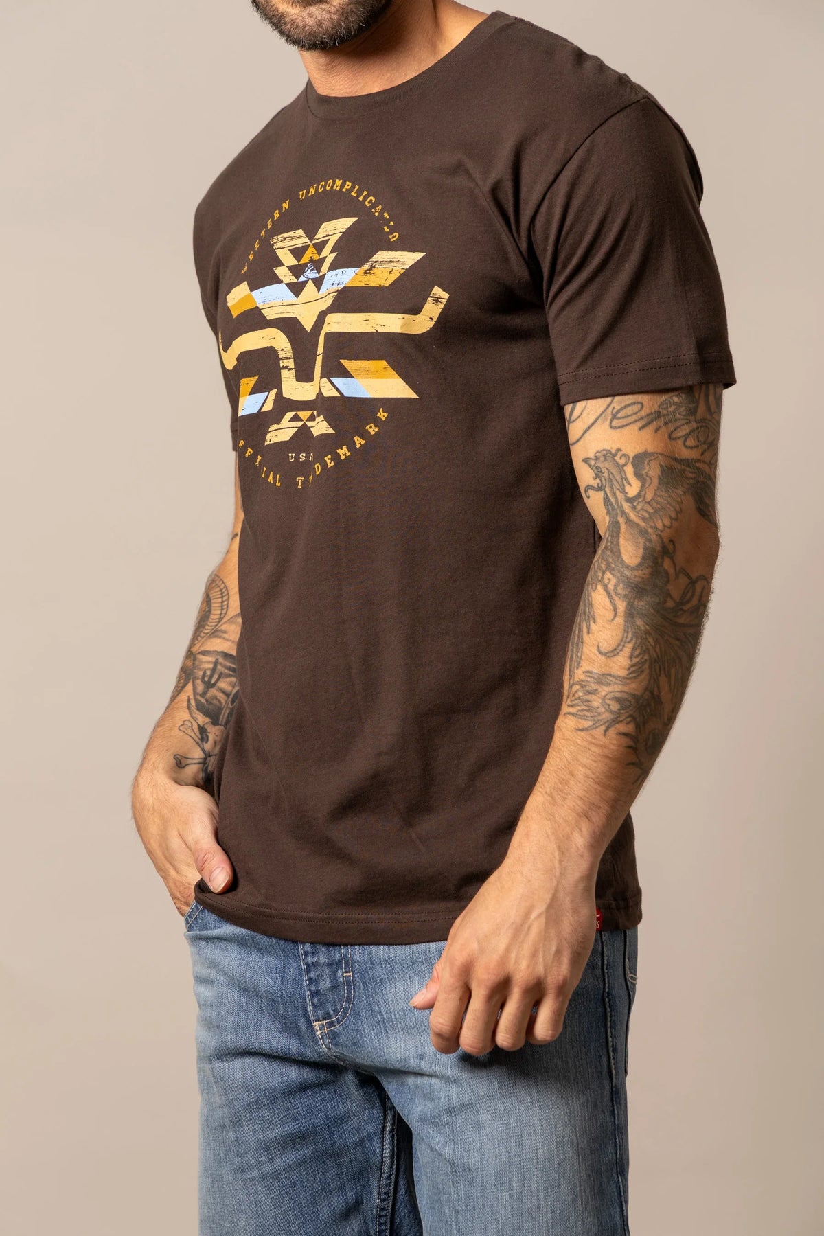 Kimes Ranch Circular Serape shirt in Dark Chocolate with Western Uncomplicated graphic print