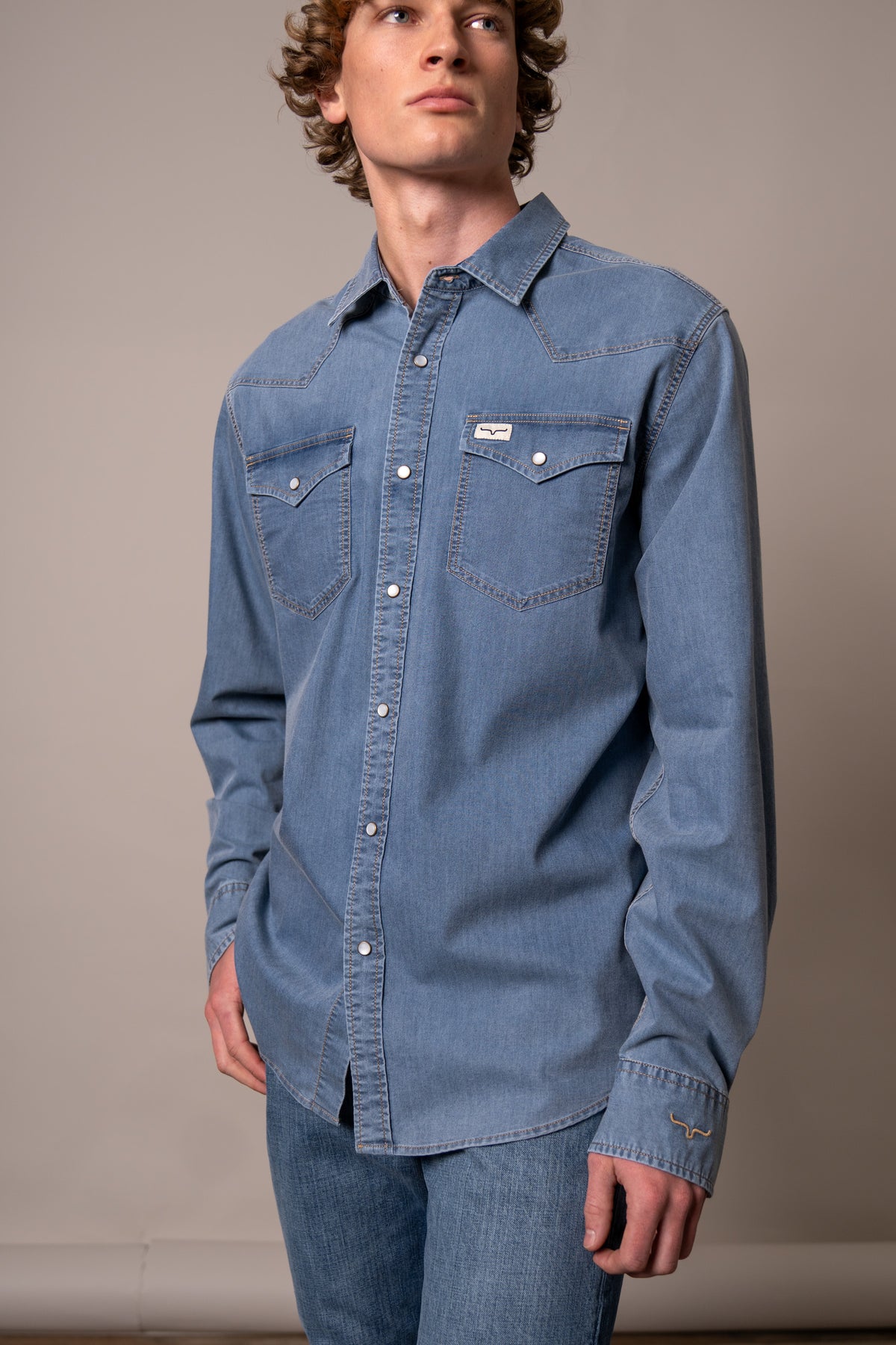 Kimes Ranch Cleavon long sleeve Blue dress shirt with western yoke and two chest pockets