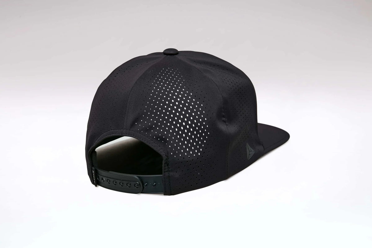 Kimes Ranch Creston, back view, Black Camo hat with perforated back panel and adjustable strap closure