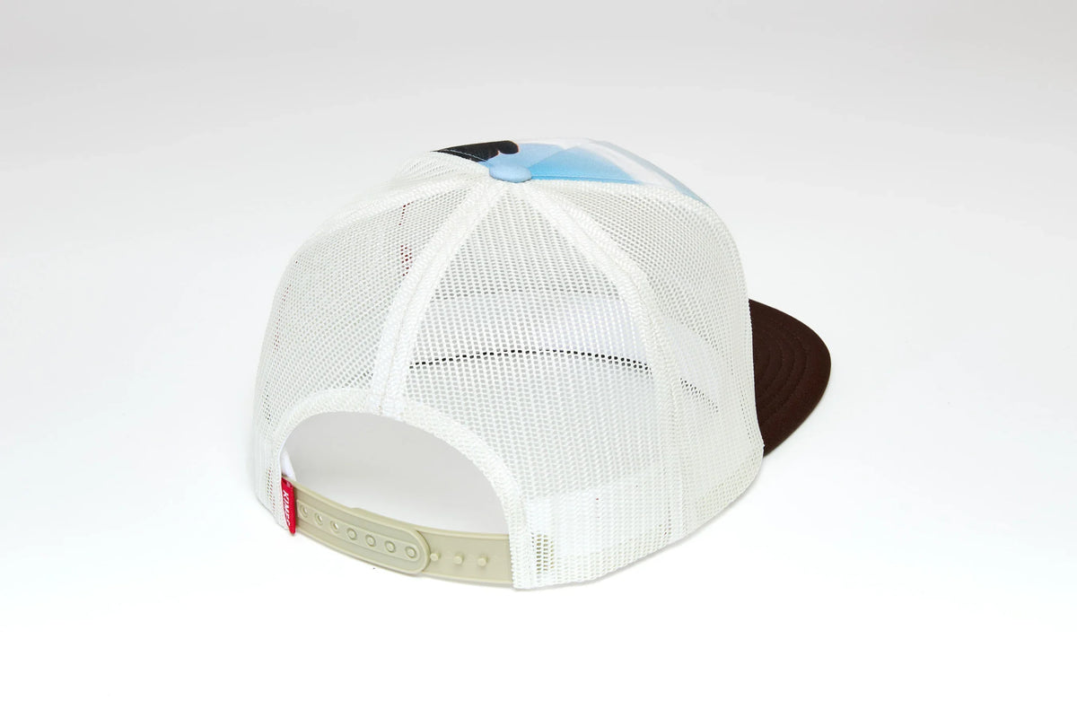 Kimes Ranch Crestview, back view, hat with white mesh back and Brown brim
