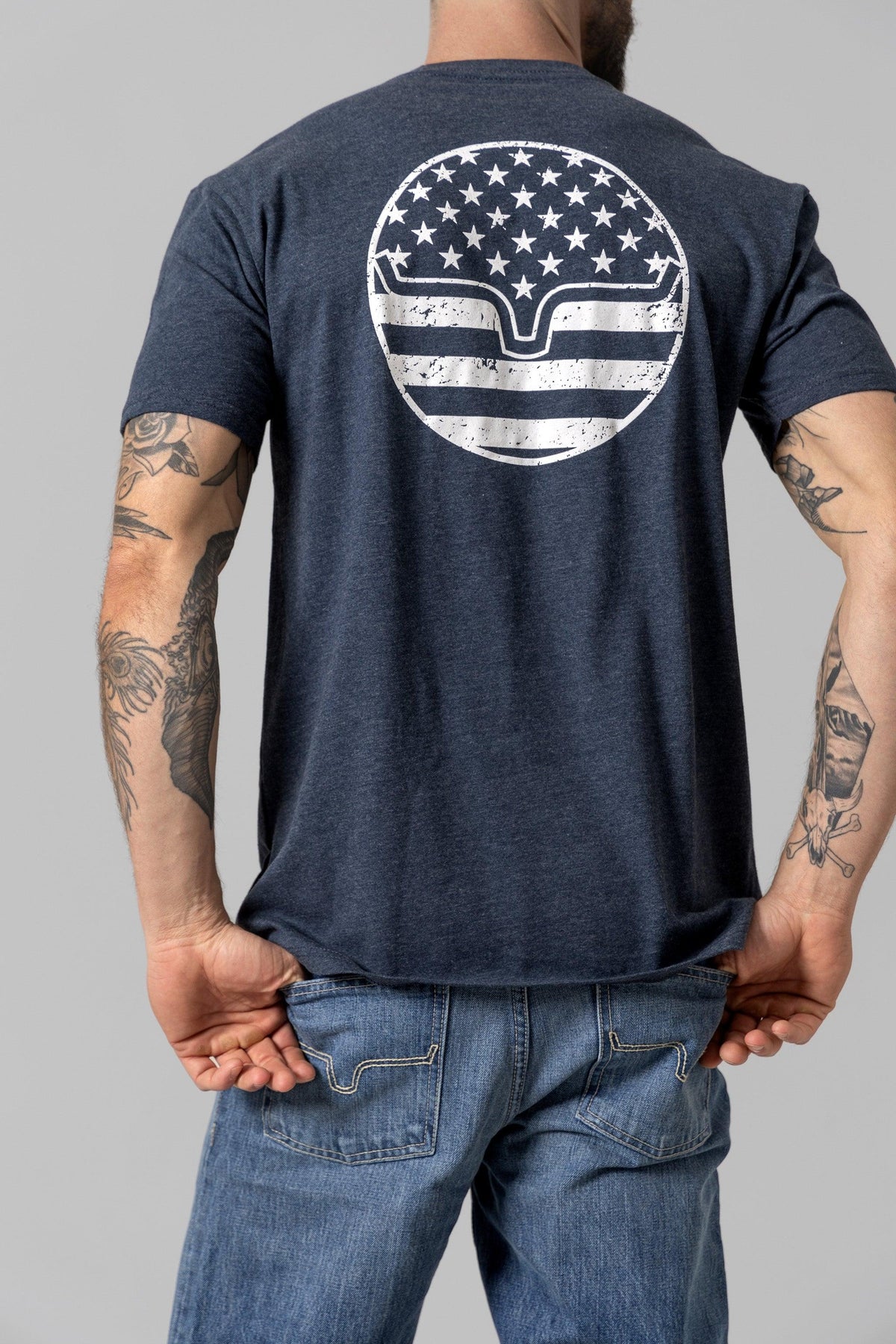Kimes Ranch American Bullseye Shirt in Midnight Navy, back view