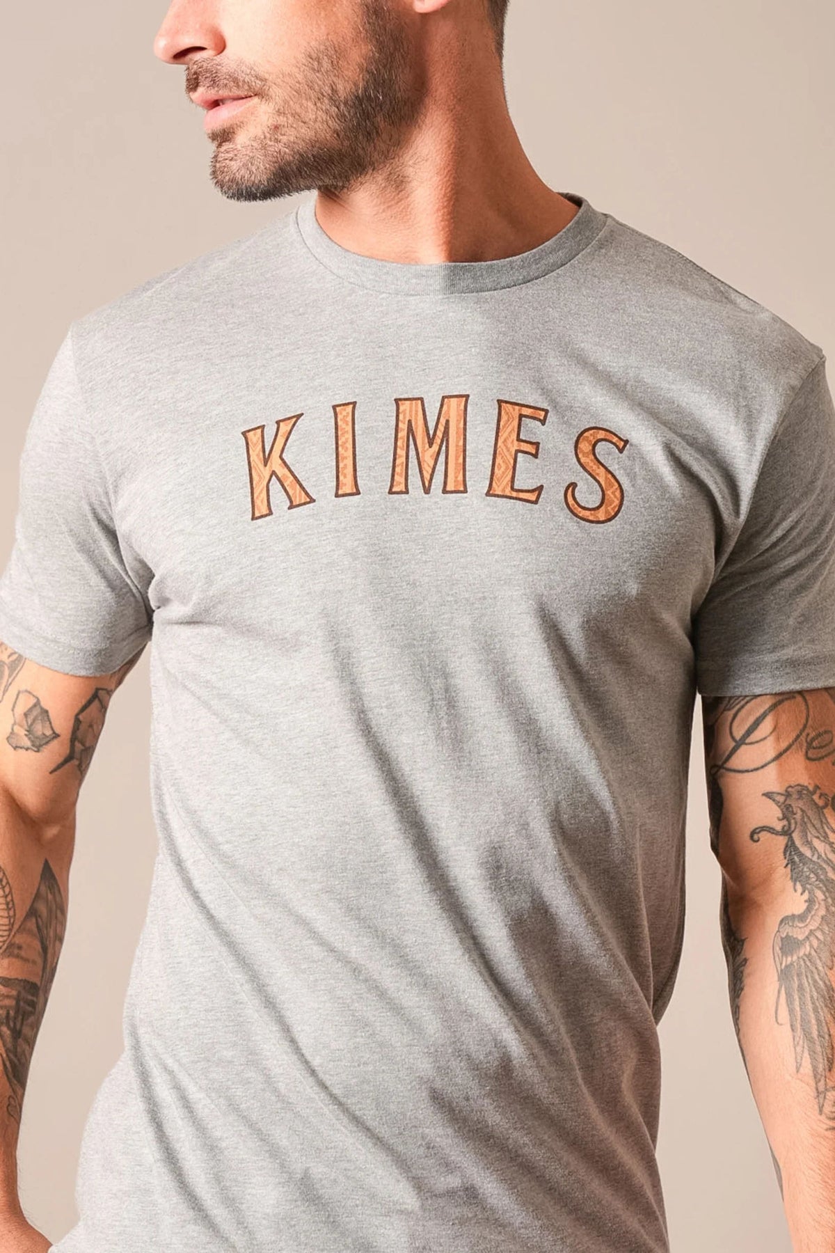 Kimes Ranch Delano shirt in Dark Grey Heather with a chest graphic reading KIMES