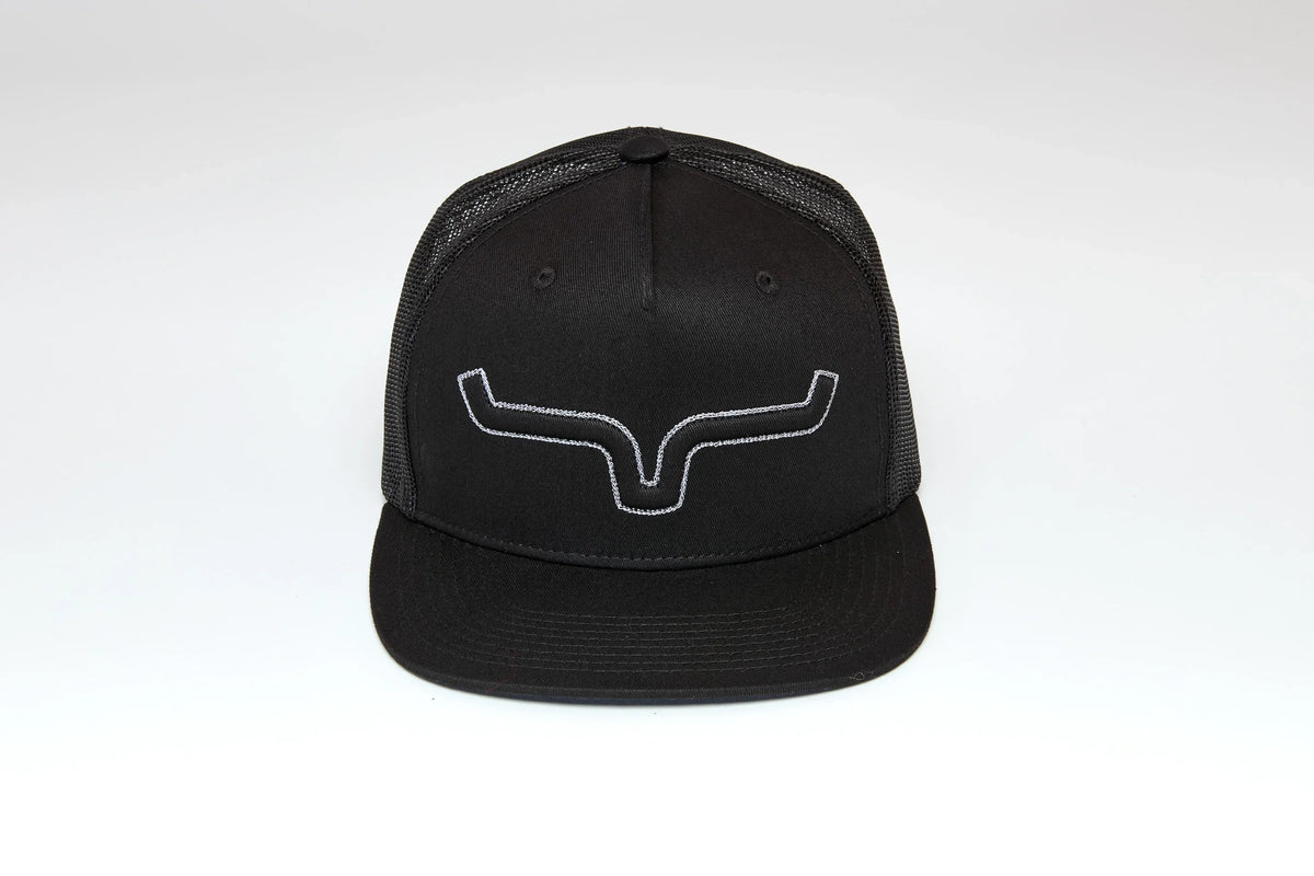 Kimes Ranch Edgewood Black trucker hat with embroidered Kimes Ranch logo on front