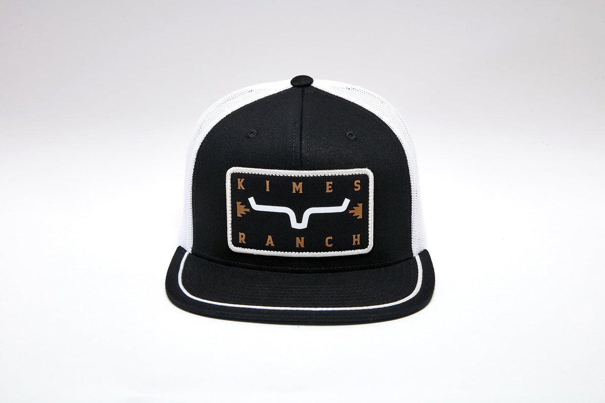 Kimes Ranch Edwin hat in Black with white mesh back and front Kimes Ranch logo patch
