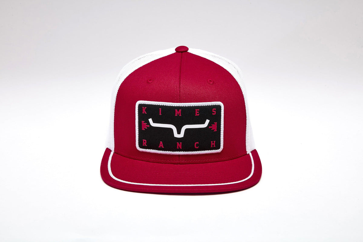 Kimes Ranch Edwin Hat in Red with white mesh back and front Kimes Ranch logo patch