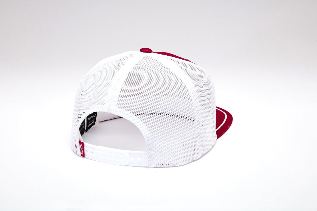 Kimes Ranch Edwin, back view, hat with white mesh back and Red brim