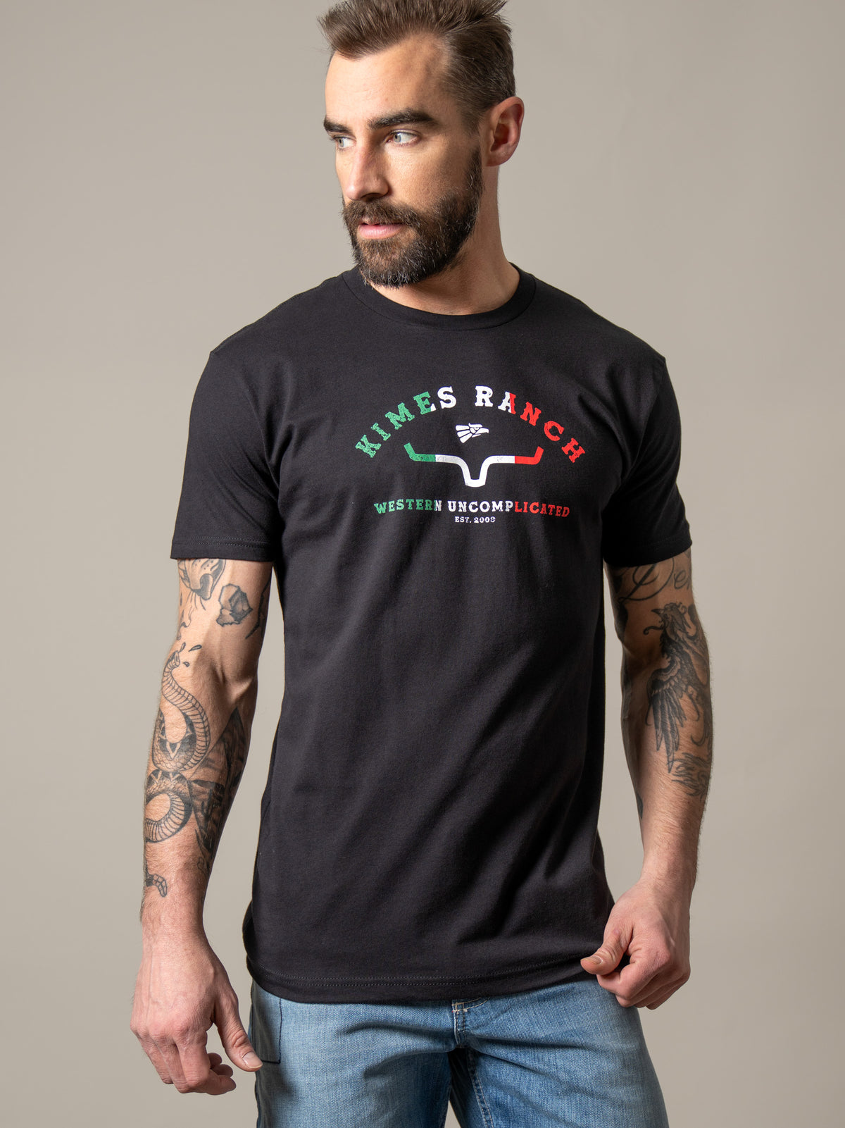 Kimes Ranch Establecido En 2009 Black shirt with Kimes Ranch logo and Western Uncomplicated text