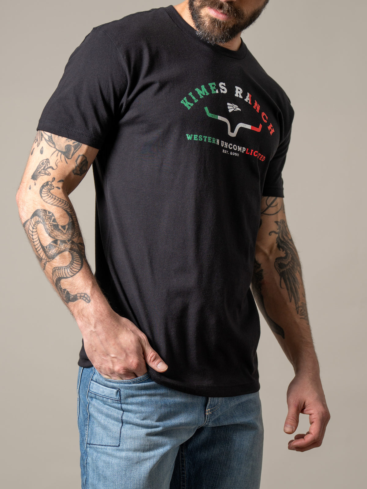 Kimes Ranch Establecido En 2009 shirt in Black with the Kimes Ranch logo and Western Uncomplicated text