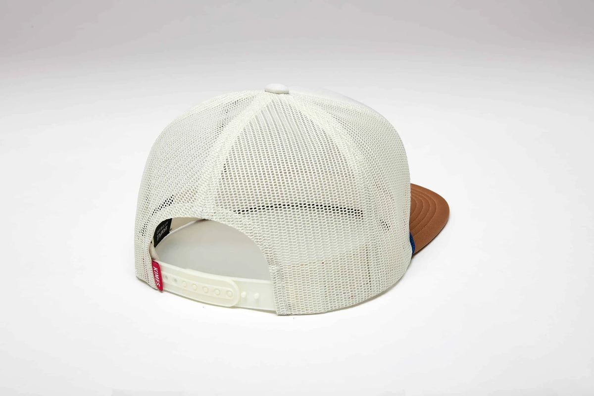 Kimes Ranch Faded hat in Natural, back view, with mesh back and brown brim