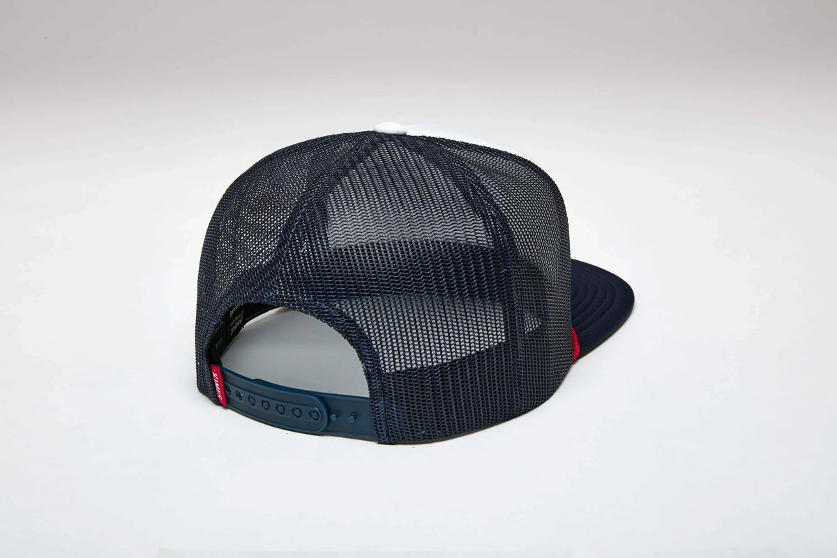 Kimes Ranch Faded hat in Navy, back view, with mesh back and adjustable strap