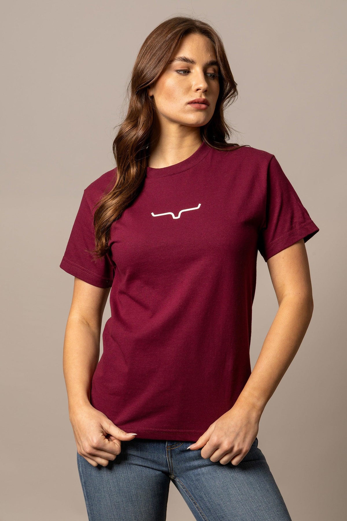 Kimes Ranch Fallon Bandana shirt in Burgundy with a white Kimes Ranch logo on the chest