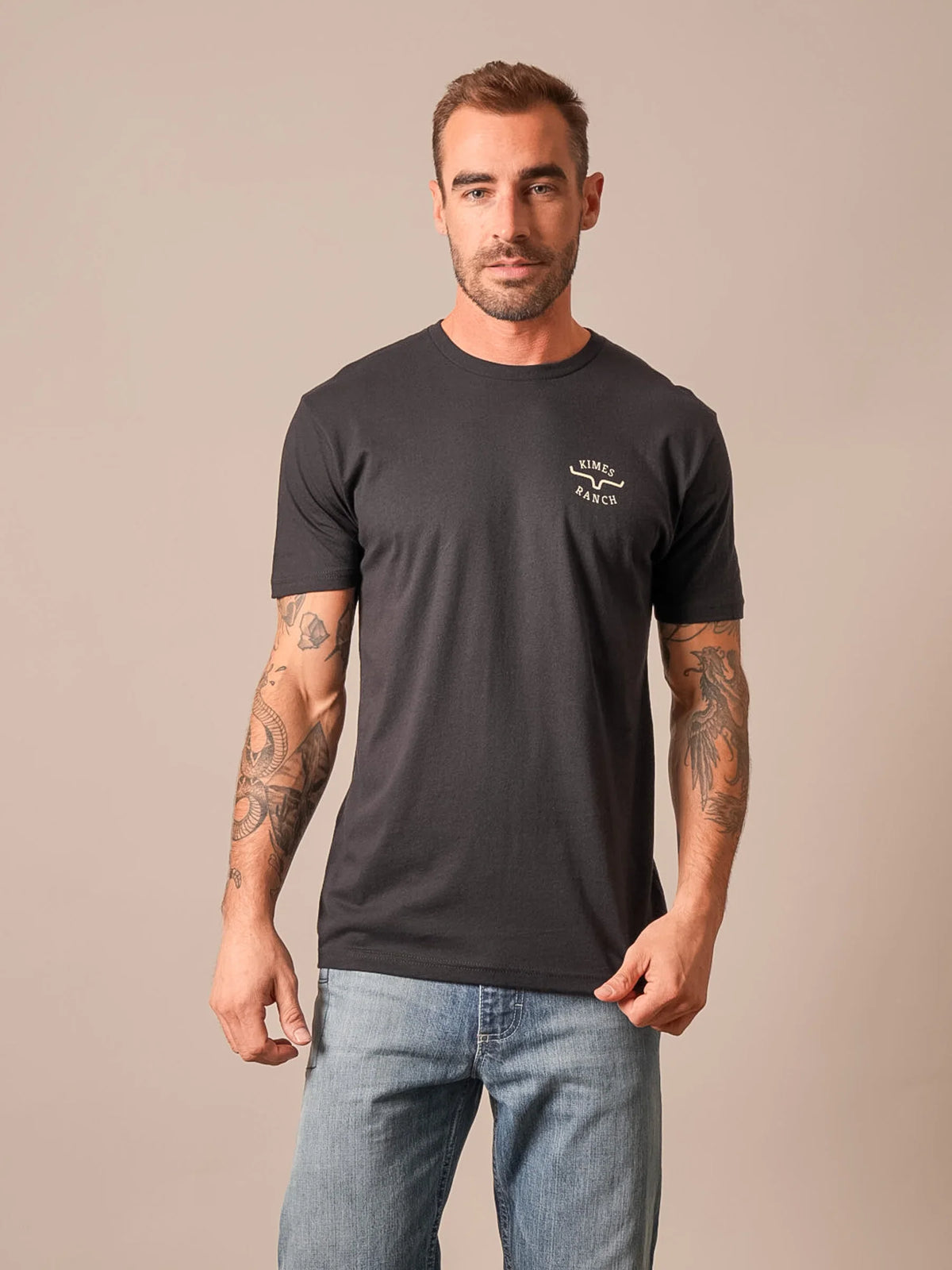Kimes Ranch Flying High shirt in Black with short sleeves and a chest logo