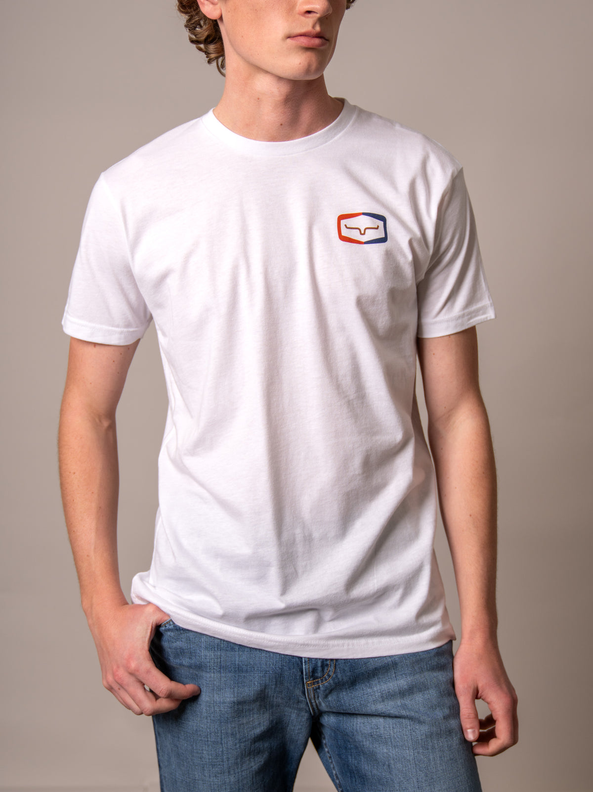 Kimes Ranch Framework White short sleeve t-shirt with a small Kimes Ranch logo on the chest