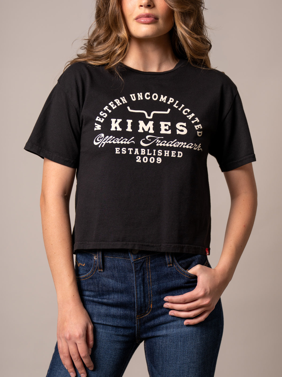 Kimes Ranch Heavy Text shirt in Black with a Western Uncomplicated Kimes Official Trademark Established 2009 graphic
