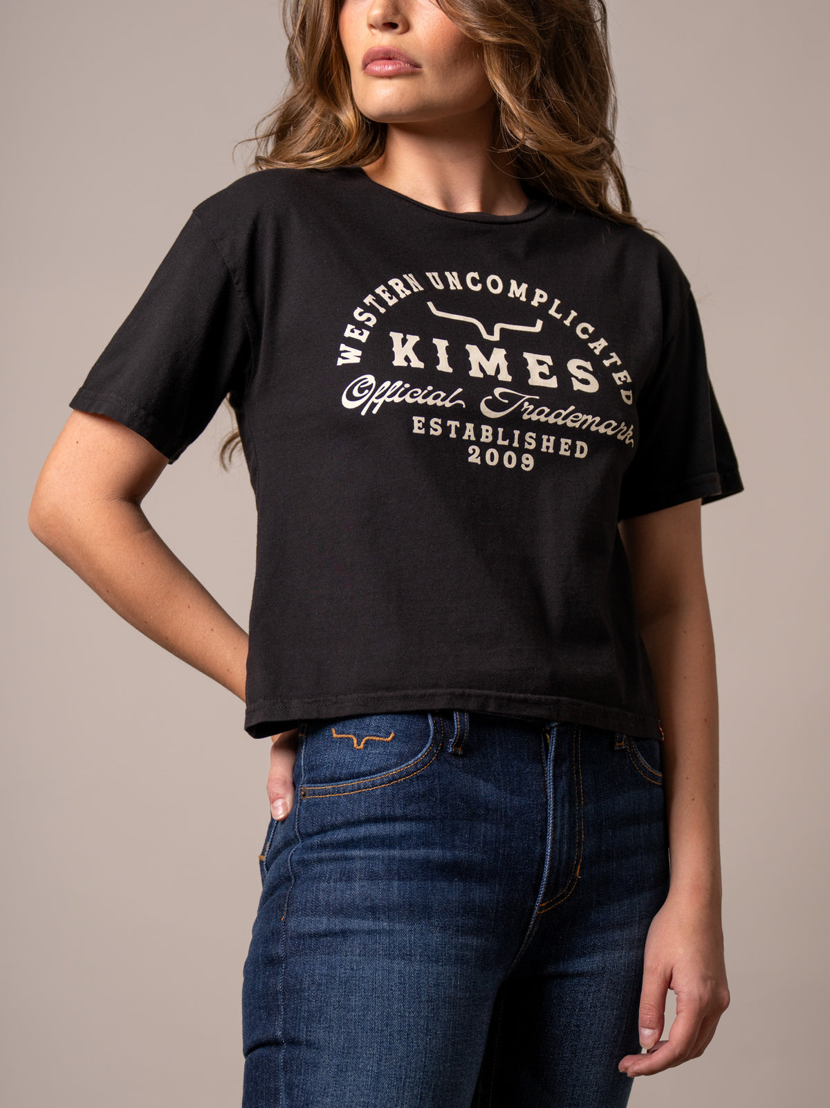 Kimes Ranch Heavy Text shirt in Black with Western Uncomplicated Kimes Official Trademark Established 2009 graphic