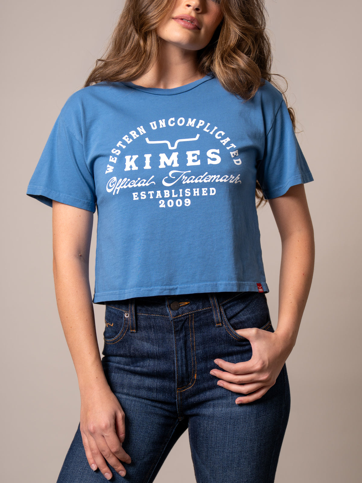 Kimes Ranch Heavy Text shirt in Carbon Blue with a Western Uncomplicated Official Trademark Established 2009 graphic