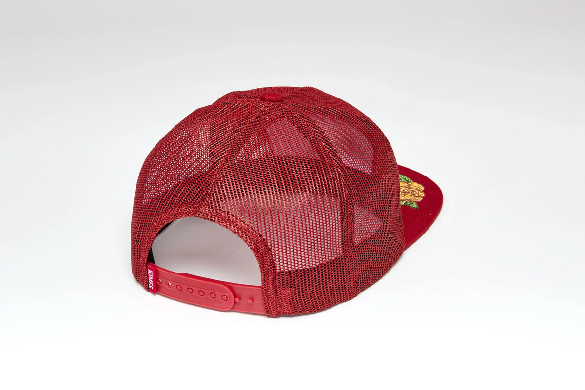 Kimes Ranch Hunton Trucker hat in Cardinal, back view, with mesh back and adjustable strap