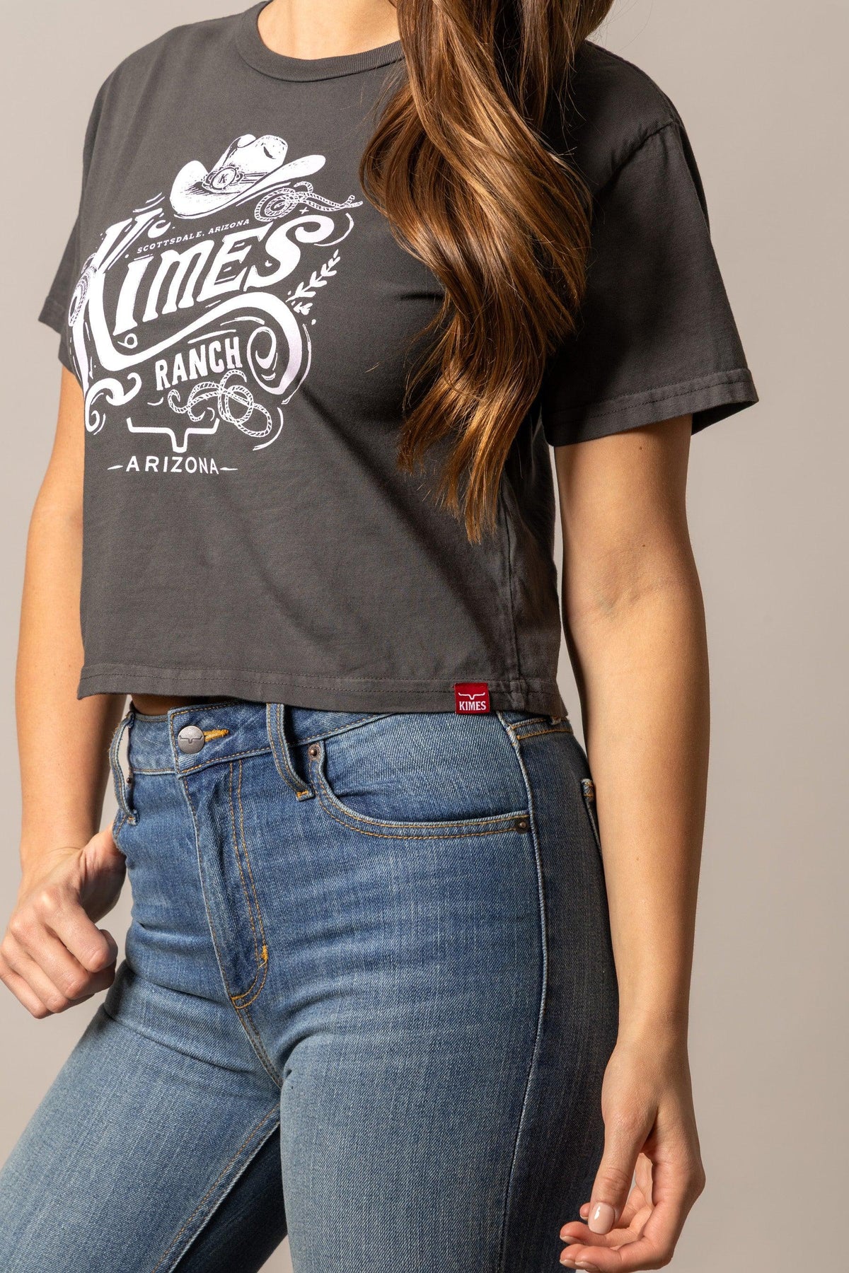 Kimes Ranch Invitation shirt in Pepper with a white graphic featuring a cowboy hat and the words Scottsdale Arizona