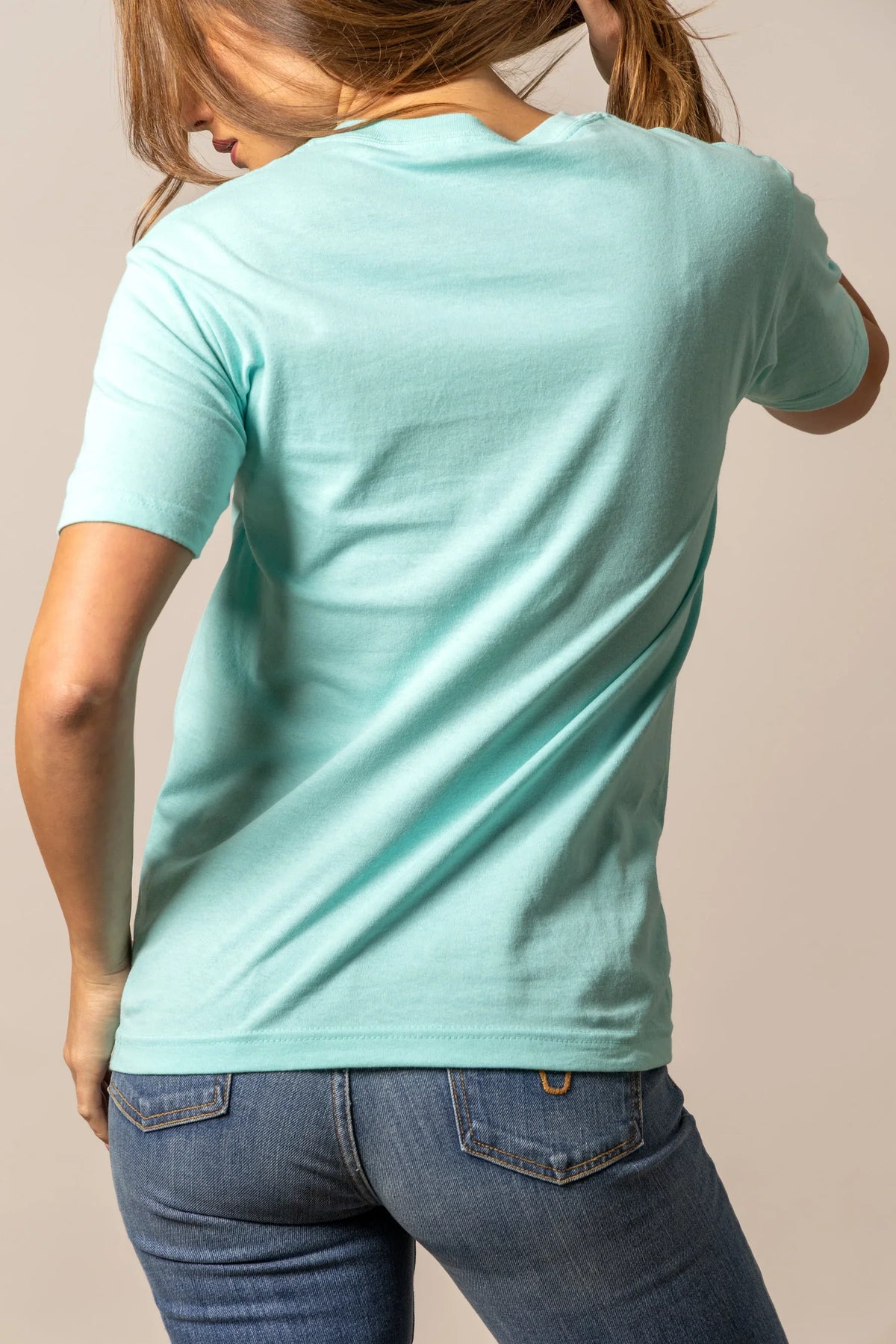Kimes Ranch It's Cool to be Kimes shirt in Light Blue, back view, with short sleeves and a crew neck