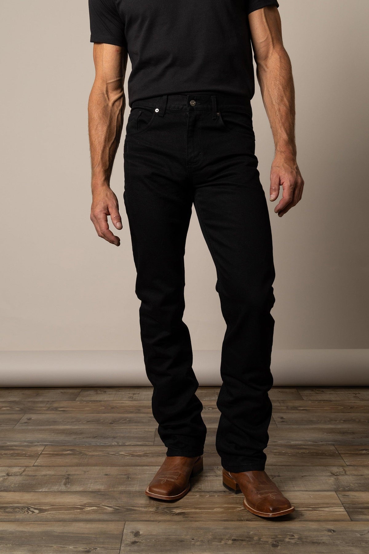 Kimes Ranch James Straight Fit Bootcut jeans in Black with a straight leg and bootcut hem