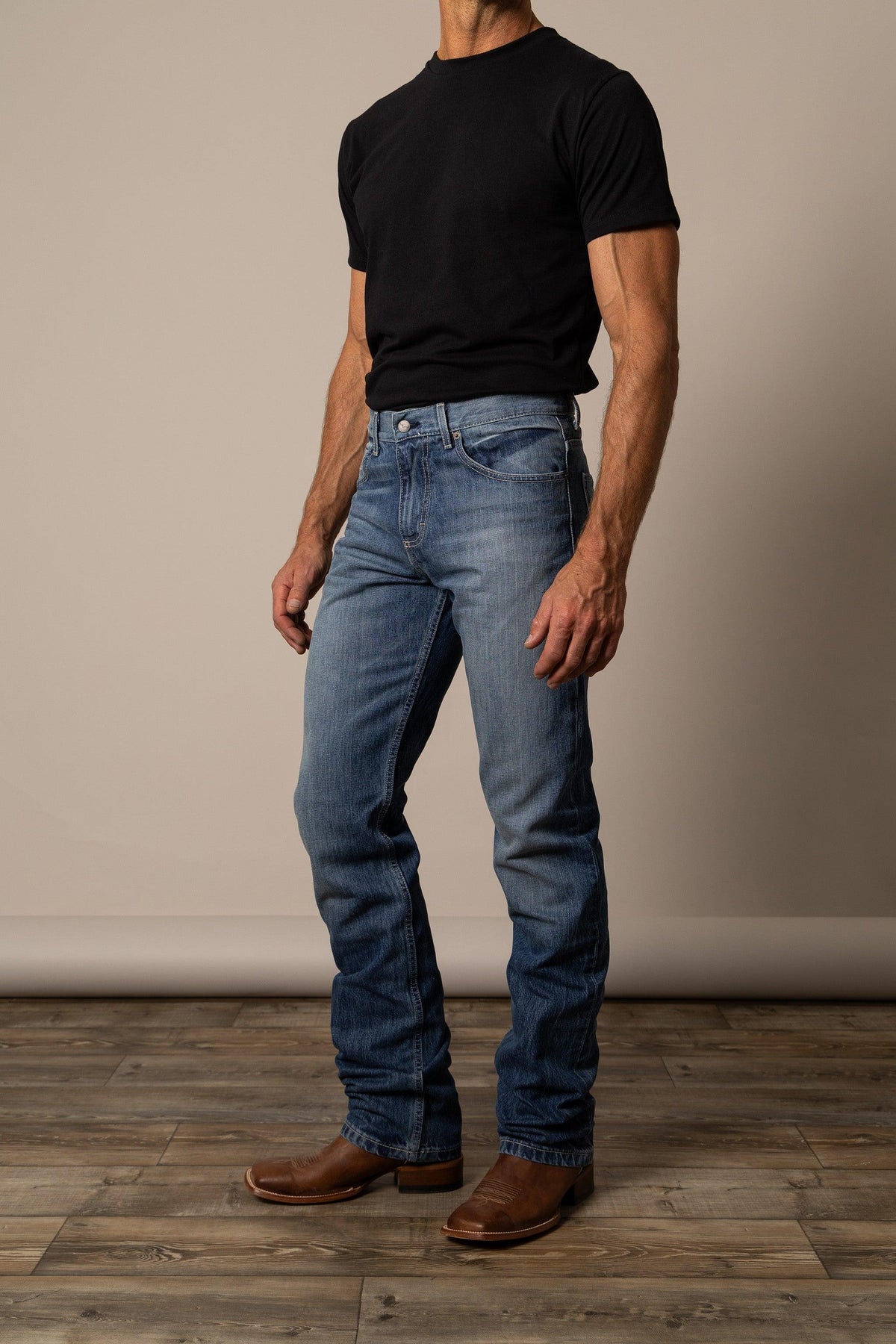 Kimes Ranch James Straight Fit Bootcut jeans in Mid Wash with a classic five-pocket design