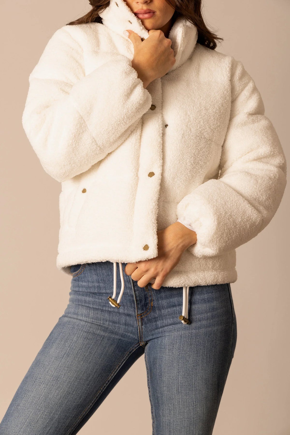 Kimes Ranch Jaycee Jacket in Natural with a plush collar and gold-tone buttons