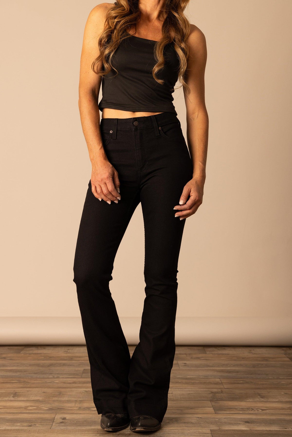 Kimes Ranch Jennifer jeans in Black with a high waist and flared leg silhouette