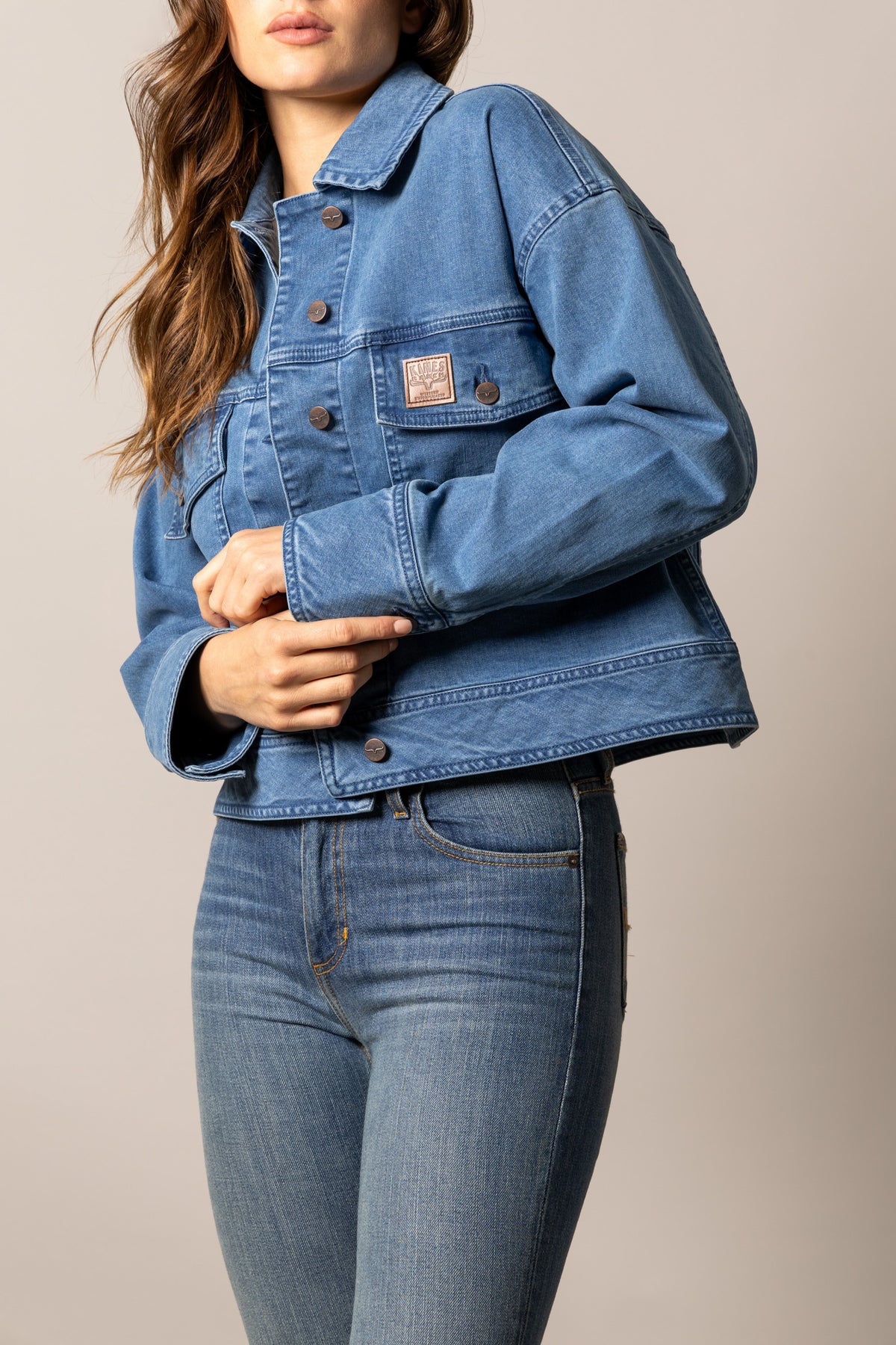 Kimes Ranch Joey jacket in Antique Wash, side view, with long sleeves and front pockets