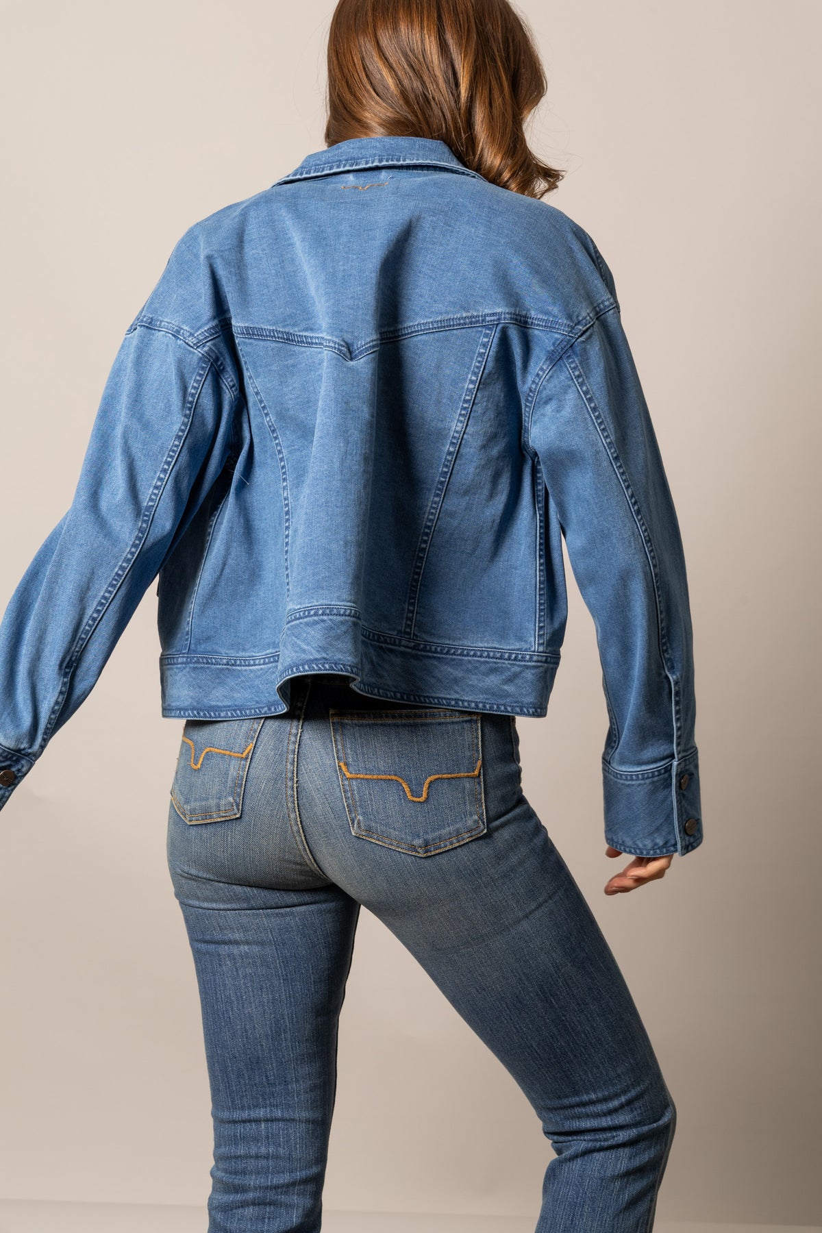 Kimes Ranch Joey jacket in Antique Wash, back view, with back yoke and contrast stitching