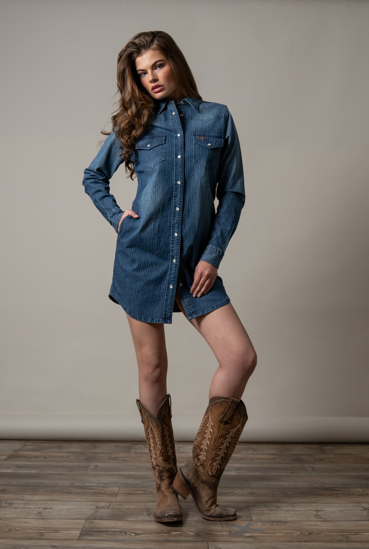 Kimes Ranch Jordi Mini Stripe shirt dress with long sleeves, front pockets, and a button-down front