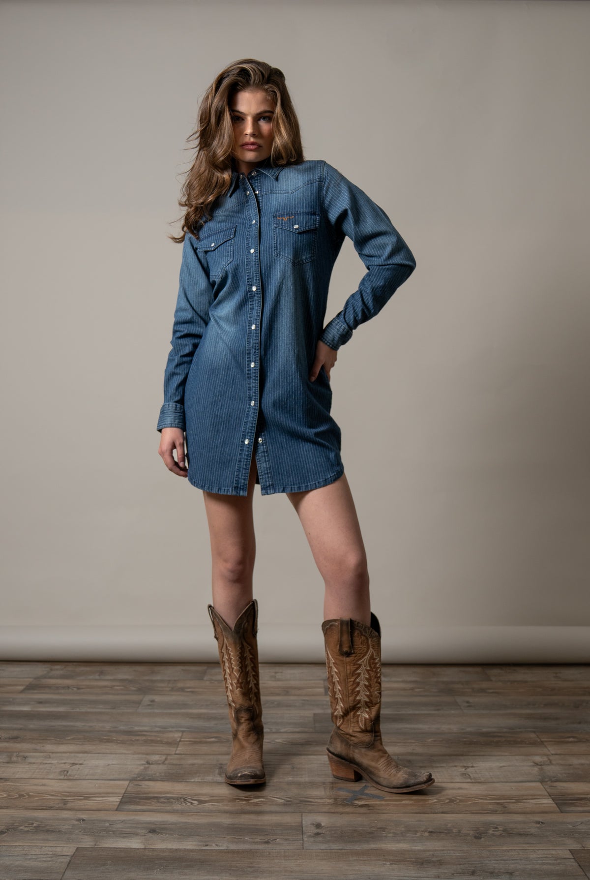 Kimes Ranch Jordi Mini Stripe long sleeve button front dress with chest pockets