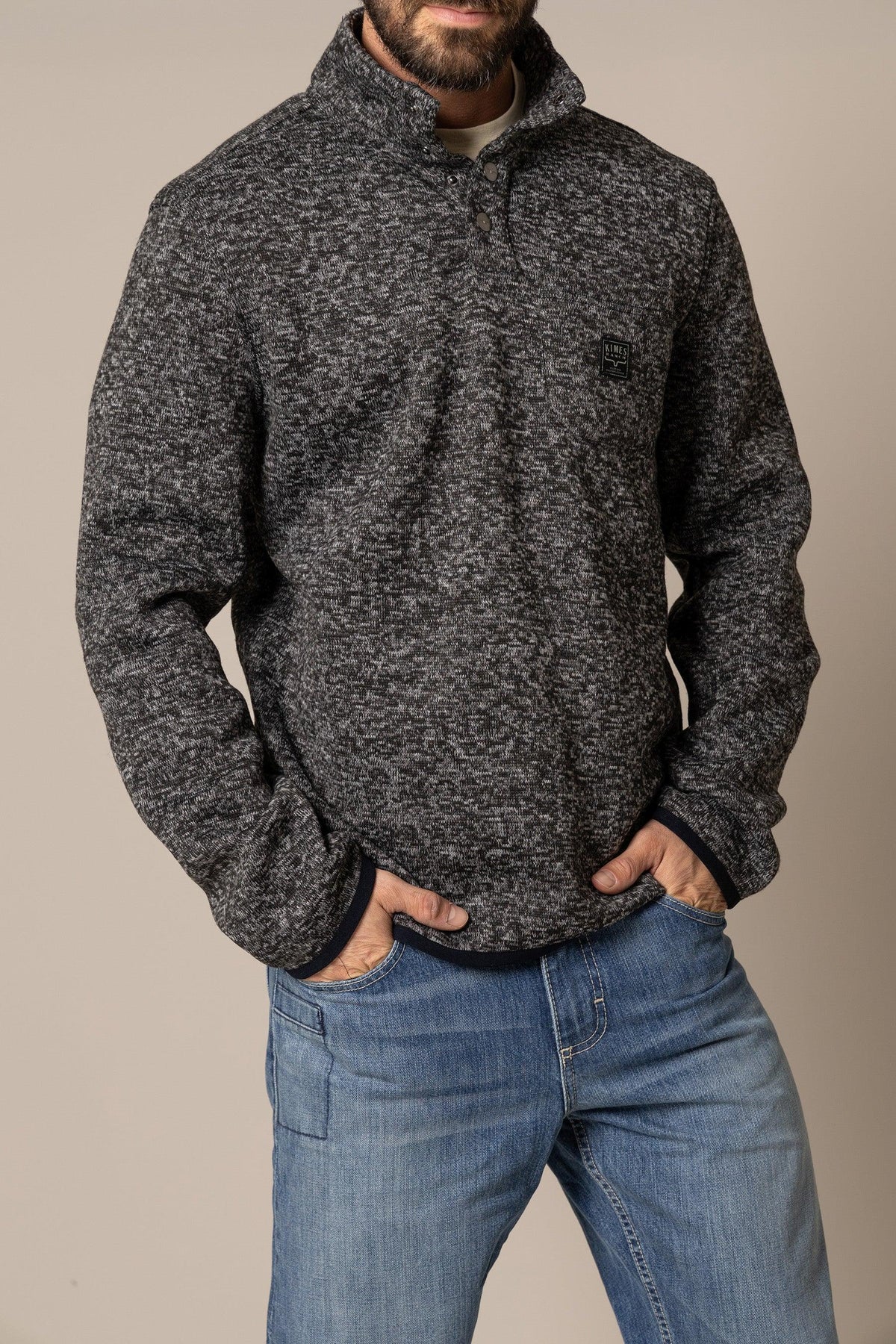 Kimes Ranch Julian Pullover sweatshirt in Black with a half-zip collar and chest pocket