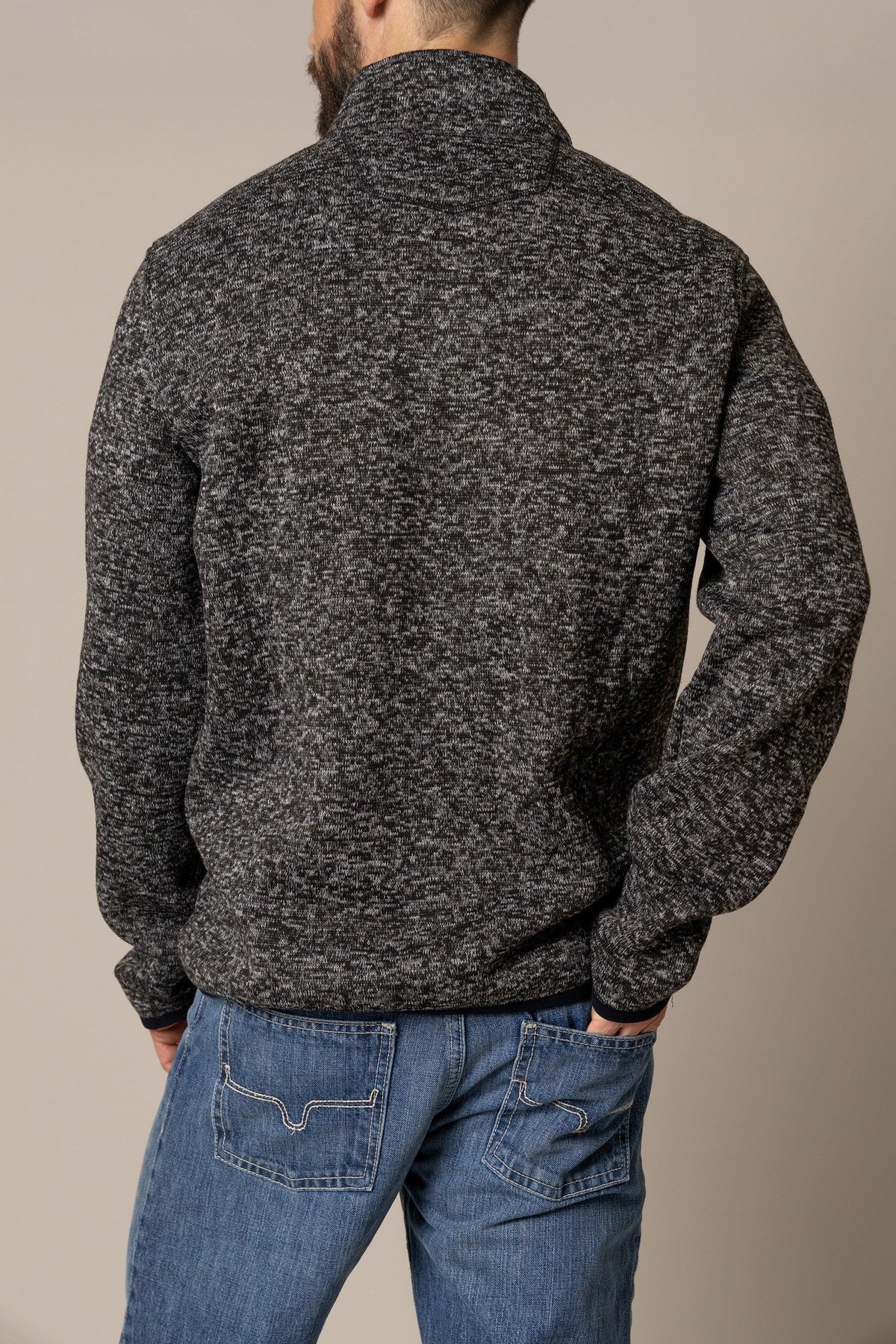 Kimes Ranch Julian Pullover sweatshirt in Black, back view, with a textured knit back and long sleeves