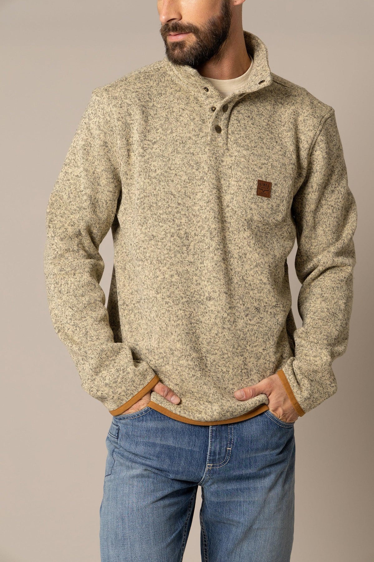 Kimes Ranch Julian Pullover sweatshirt in Natural with a half-button placket and chest pocket