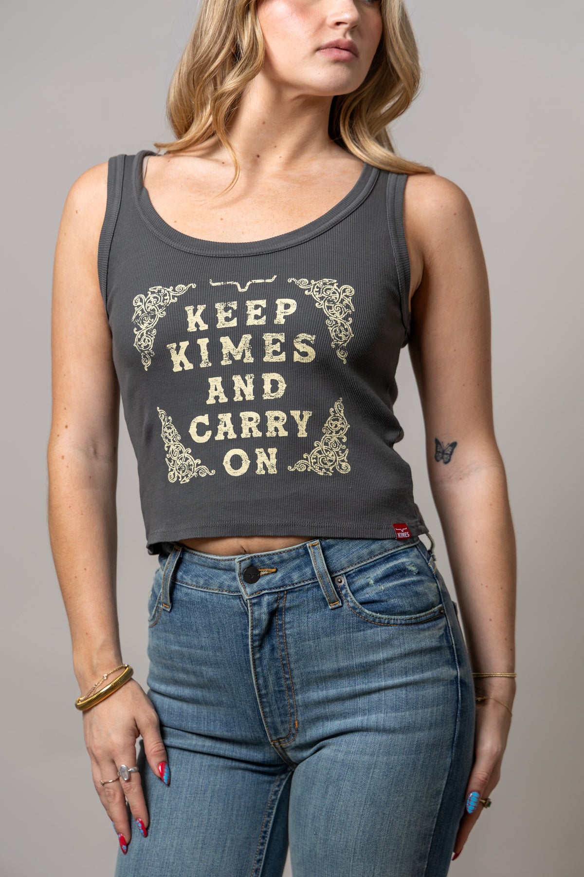 Kimes Ranch Keep Kimes Carry On shirt in Pepper with a graphic print and ornate scrollwork