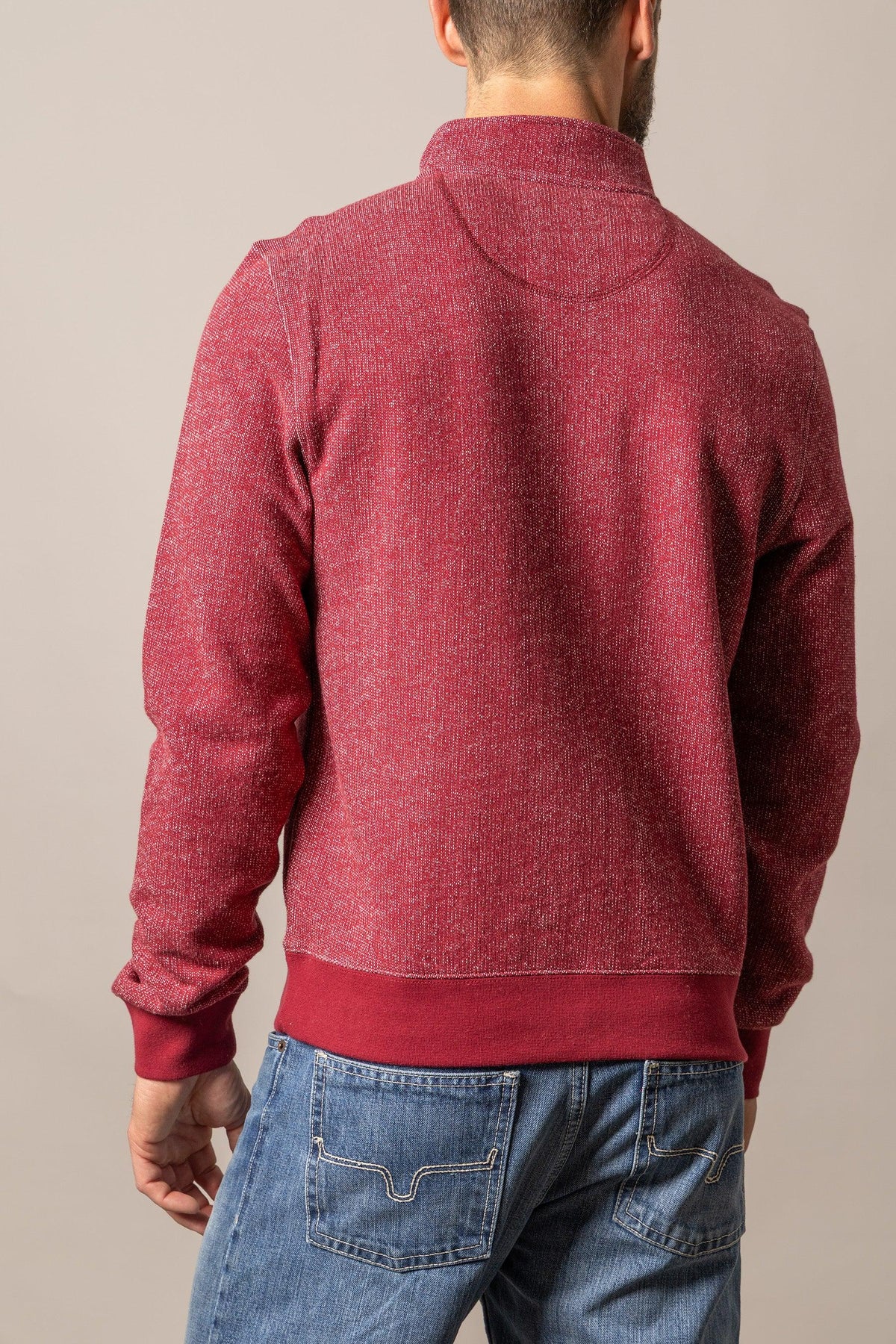 Kimes Ranch Kingswell sweatshirt in Red, back view, with a solid hem and cuffs