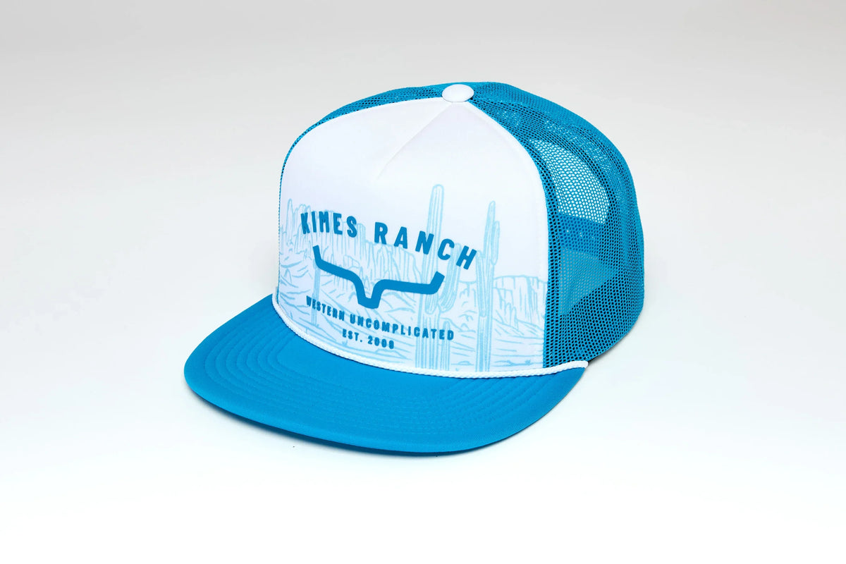 Kimes Ranch Landscape hat in Blue with a white front panel featuring the Kimes Ranch logo and cactus print