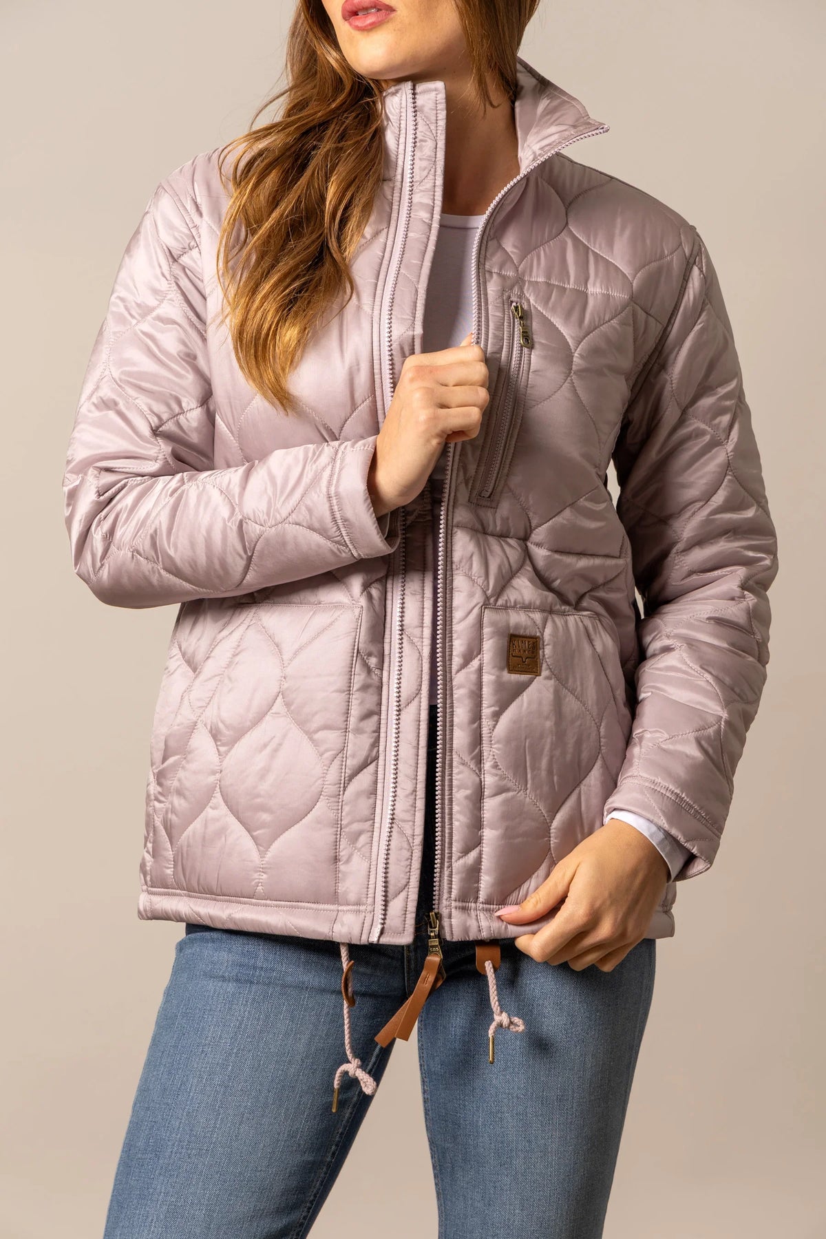Kimes Ranch Lara Jacket in Pewter with diamond quilting, zippered pockets, and a logo patch