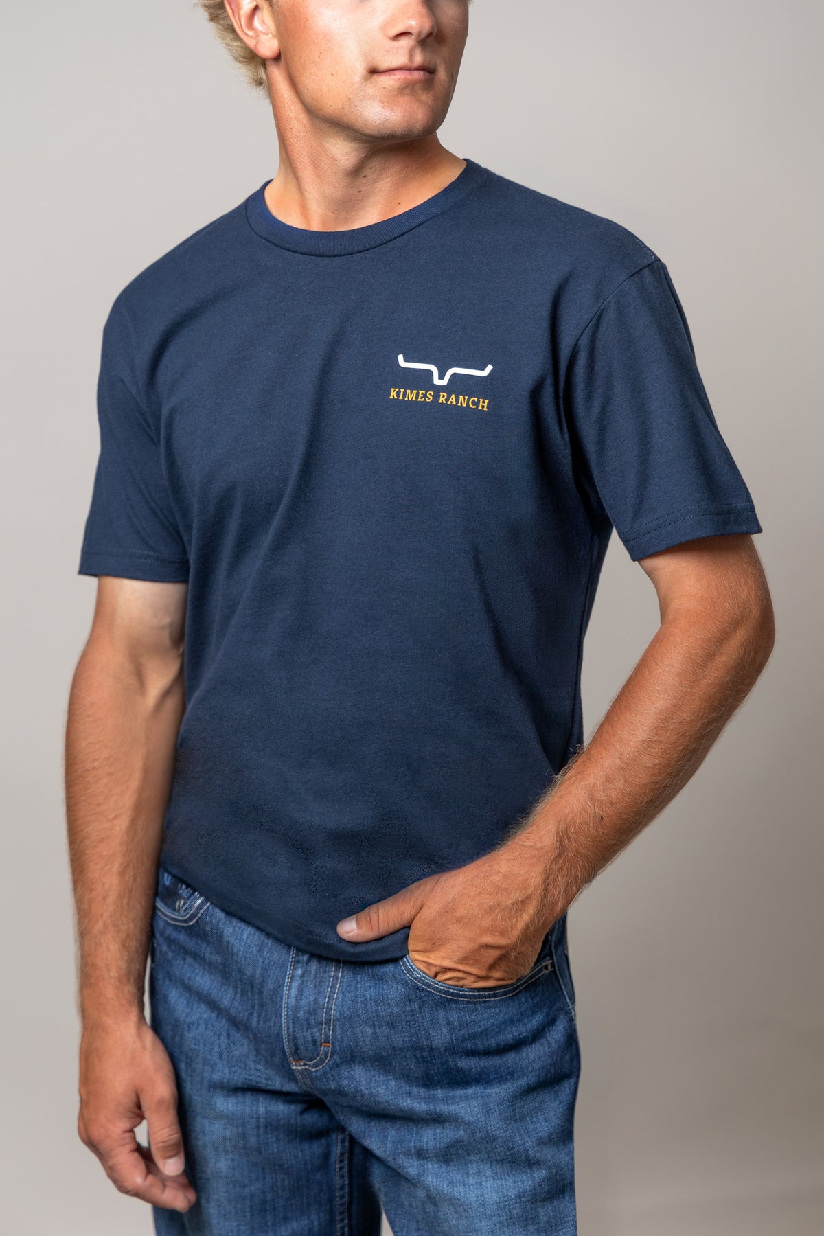 Kimes Ranch Long Live shirt in Midnight Navy with a chest logo