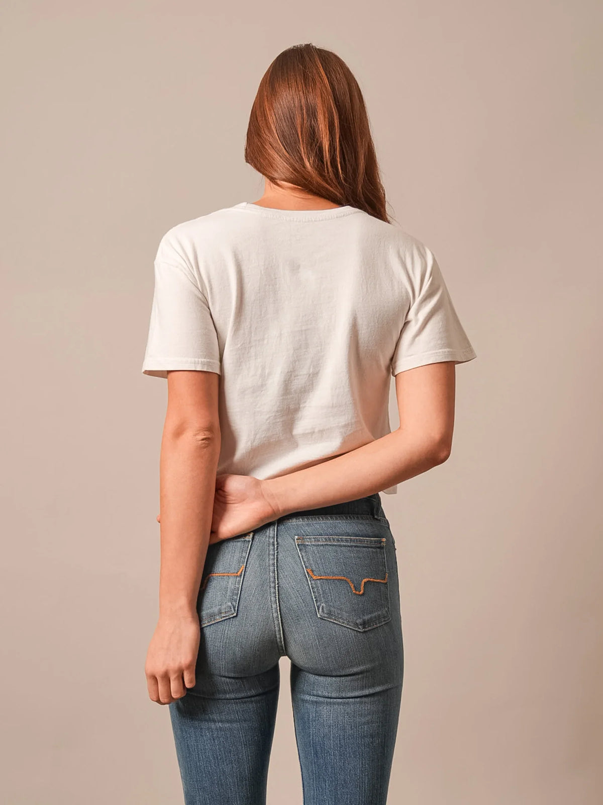Kimes Ranch Lucky B Boots For Walkin' shirt in Bone, back view, with short sleeves and a crew neck