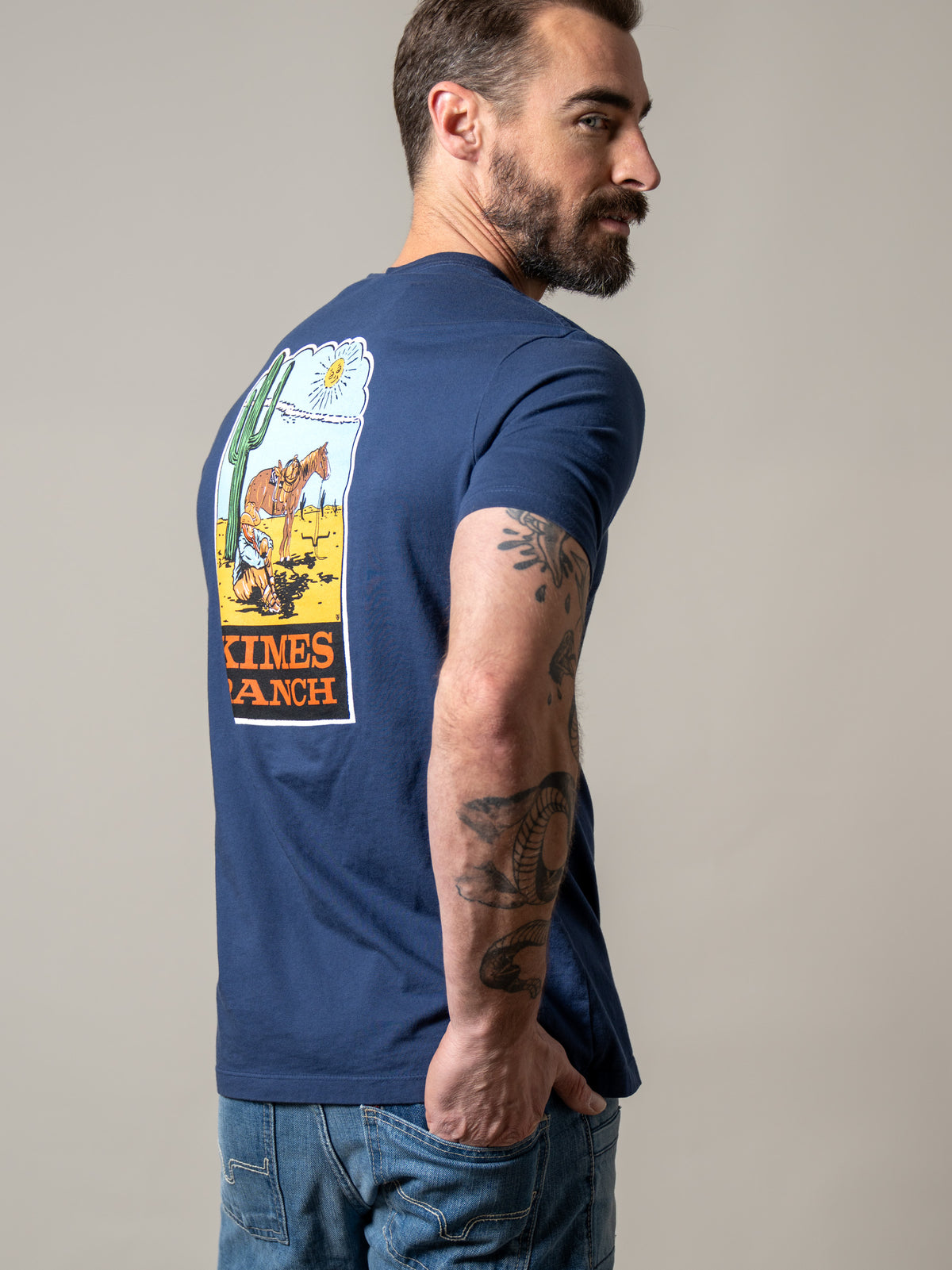 Kimes Ranch Lucky B Sun Had Just Risen shirt in Indigo, side view