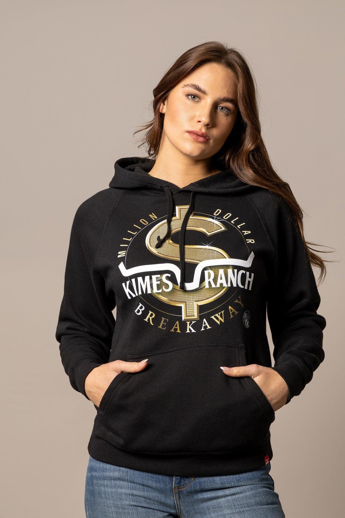 Kimes Ranch MDB Pullover hoodie in black with a gold dollar sign graphic