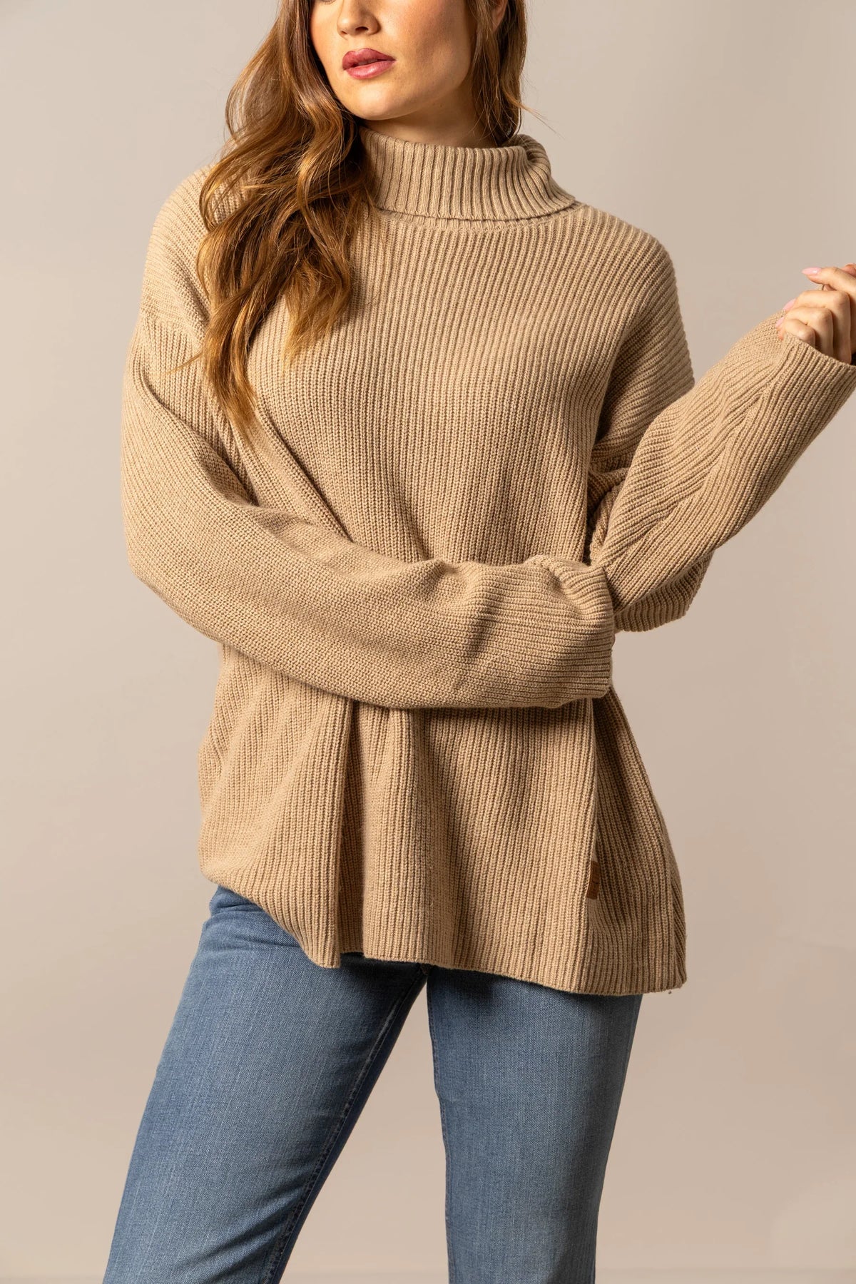 Kimes Ranch Maizie Turtleneck sweater in Coffee with ribbed knit texture and long sleeves