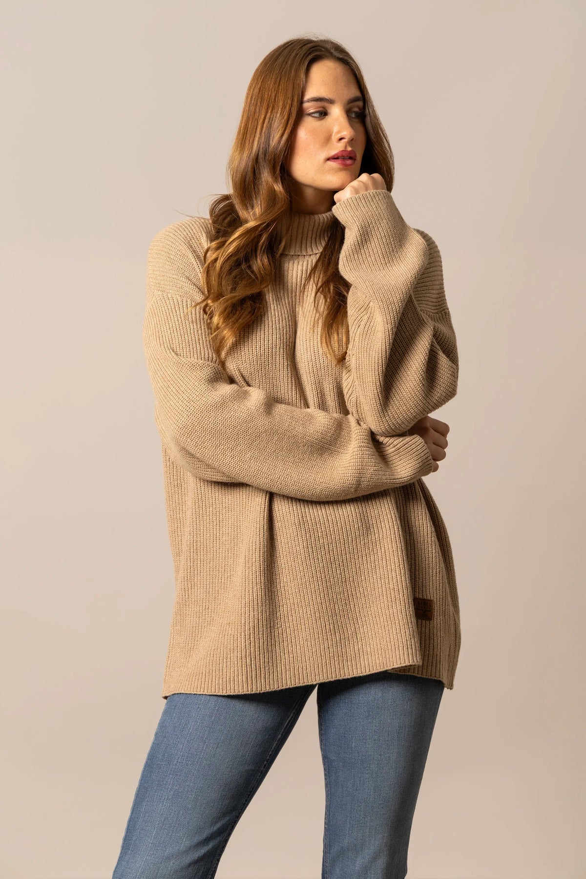 Kimes Ranch Maizie Turtleneck sweater in Coffee with a ribbed knit texture and long sleeves