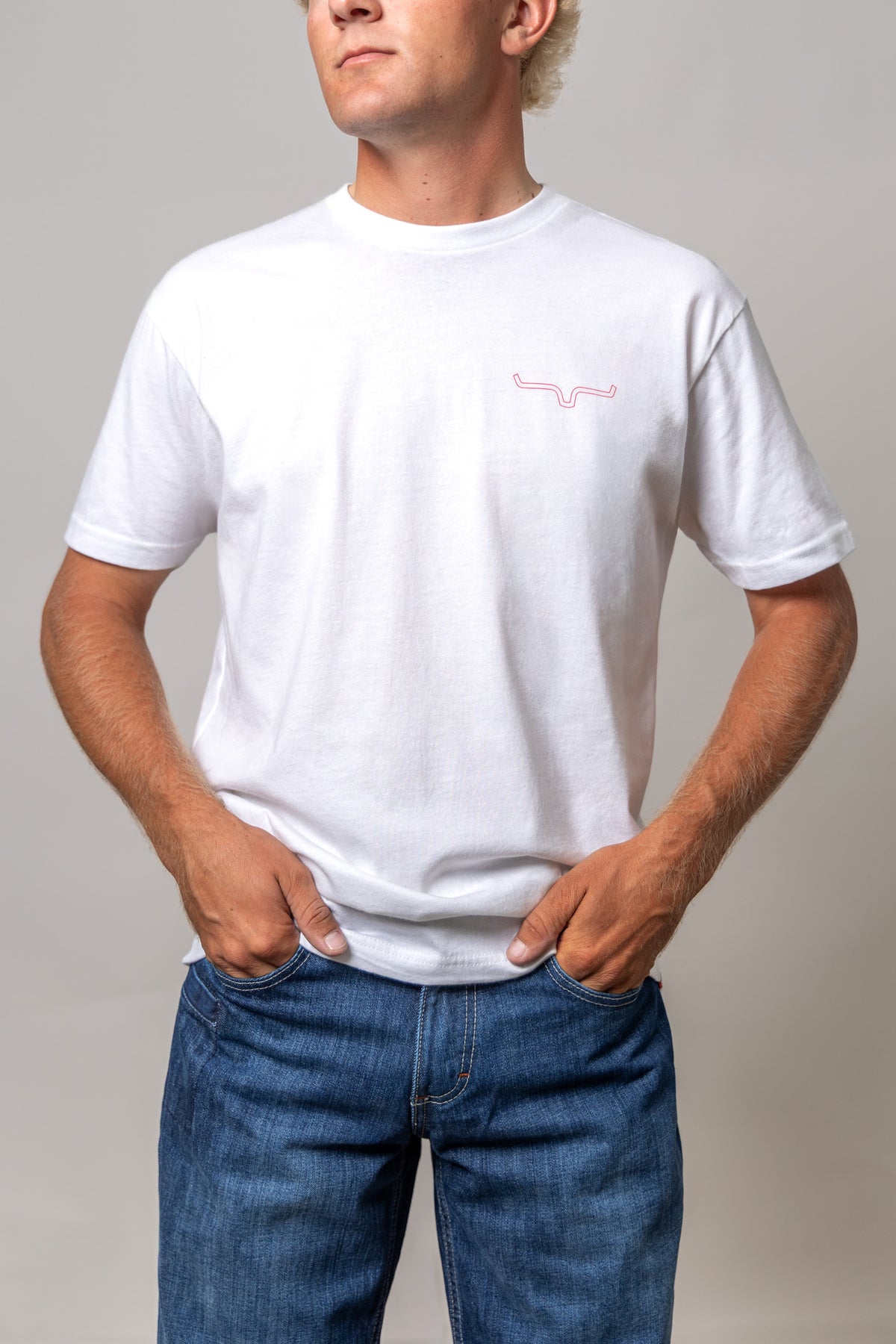 Kimes Ranch Mexicana Plate shirt in White with a red embroidered Kimes Ranch logo on the chest