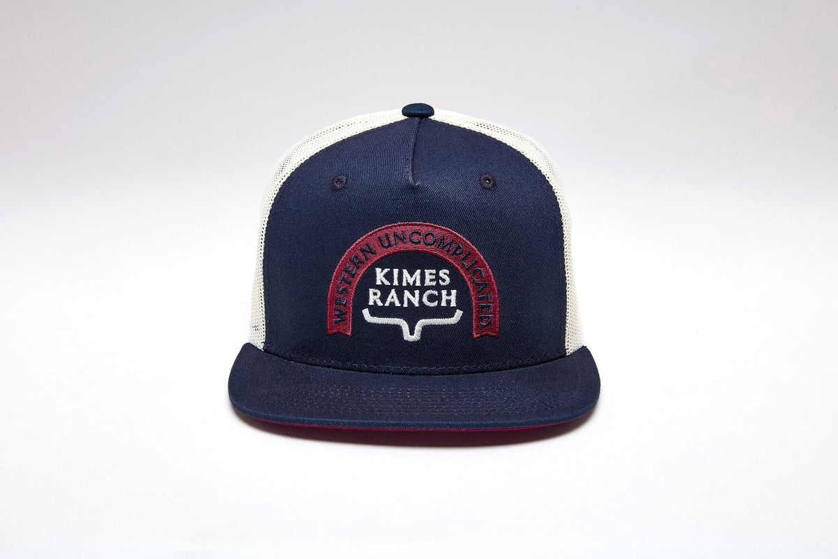 Kimes Ranch Newbury hat in Navy with white mesh back and embroidered Western Uncomplicated logo